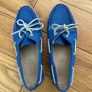 Blue Canvas Boat Shoes with White Laces